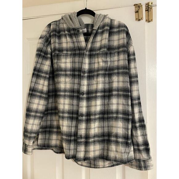 Urban Outfitters Tops - Urban Outfitters Y2K Plaid blue and white hooded shirt size large